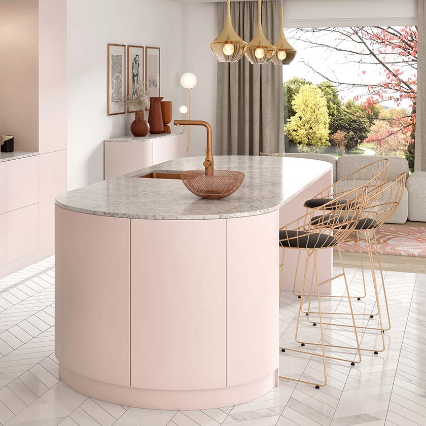 Cuisine Siena Curve ilot arrondi rose
